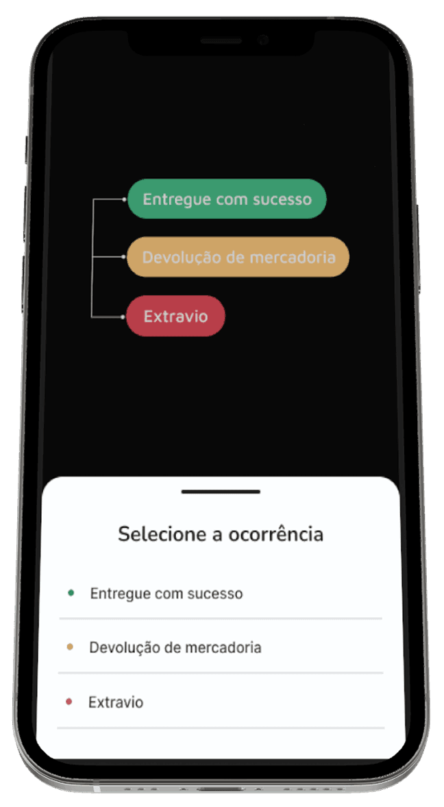 ocorrências de transporte Imagem dmostrando as opções de ocorrências de transporte